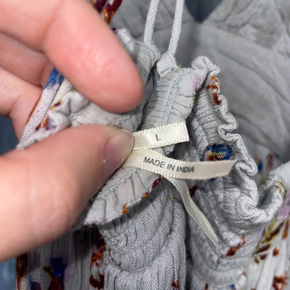 URBAN OUTFITTERS Light Baby Blue Floral Flare Halter Dress Boho Sz L - Picture 6 of 10